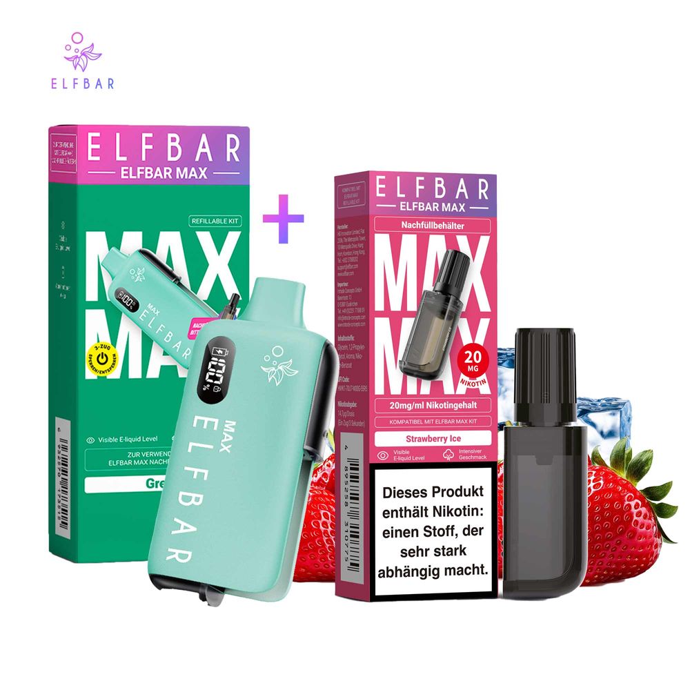 ELFBAR MAX Green Kit + Pod Strawberry Ice
